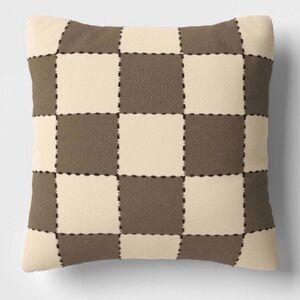 18x18" Checkerboard Square Outdoor Throw Pillow Brown/Beige - Threshold™